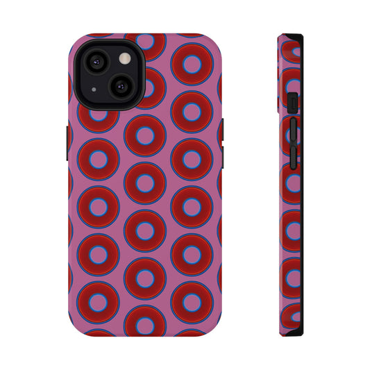 Impact-Resistant Lumpy Donut Case - red vivid donut print w/pink background
