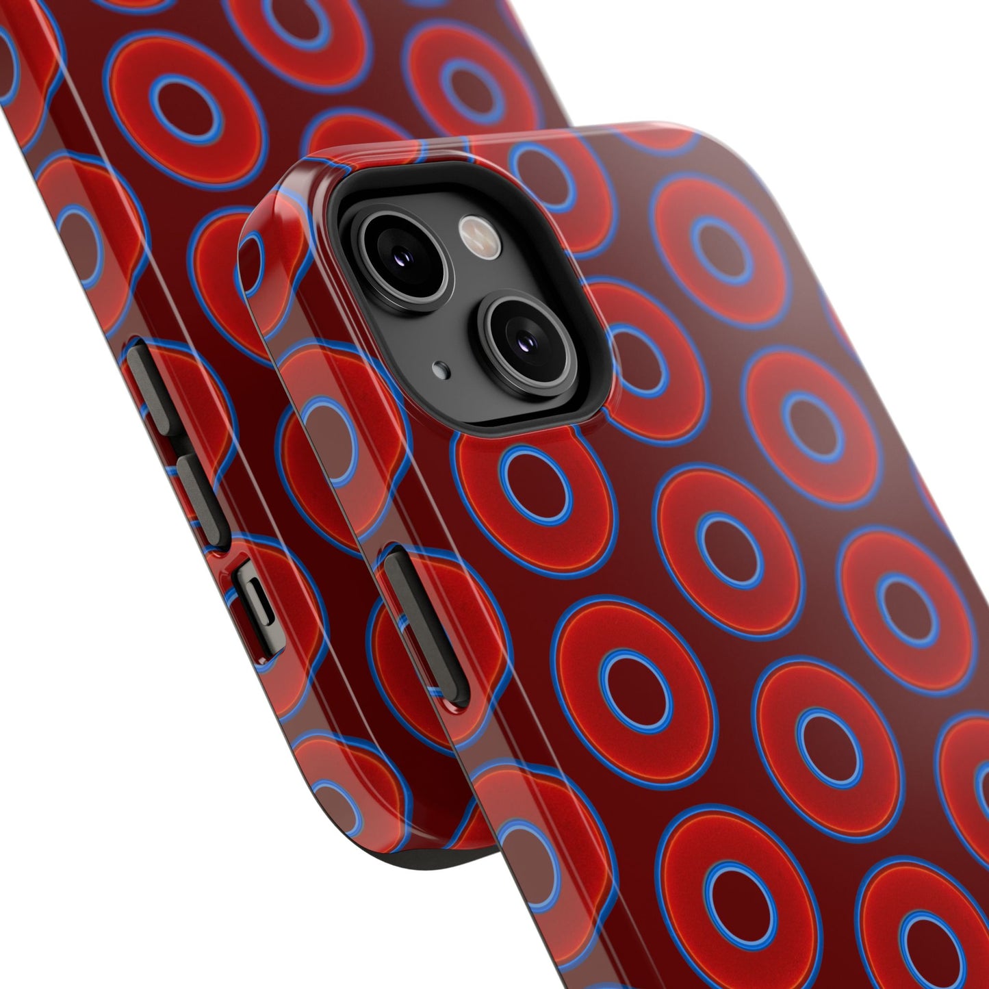 Impact-Resistant Lumpy Donut Case - red vivid donut print w/dark red background
