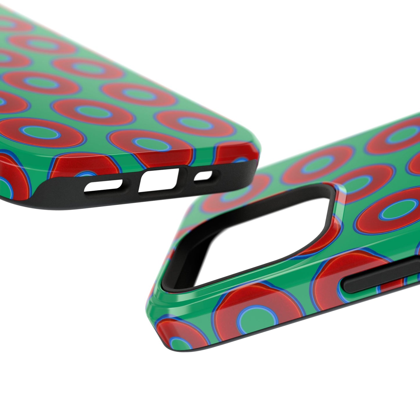Impact-Resistant Lumpy Donut Case - red vivid donut print w/jade green background