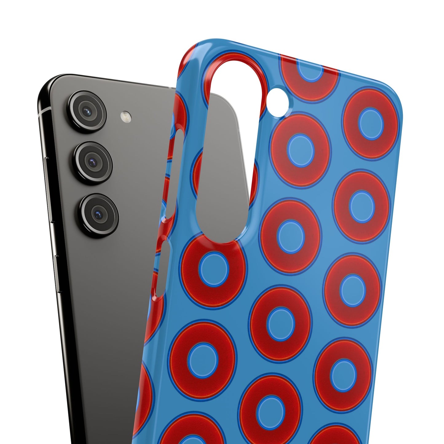 Lumpy Donut Snap Case - red vivid donut print w/light steel blue background