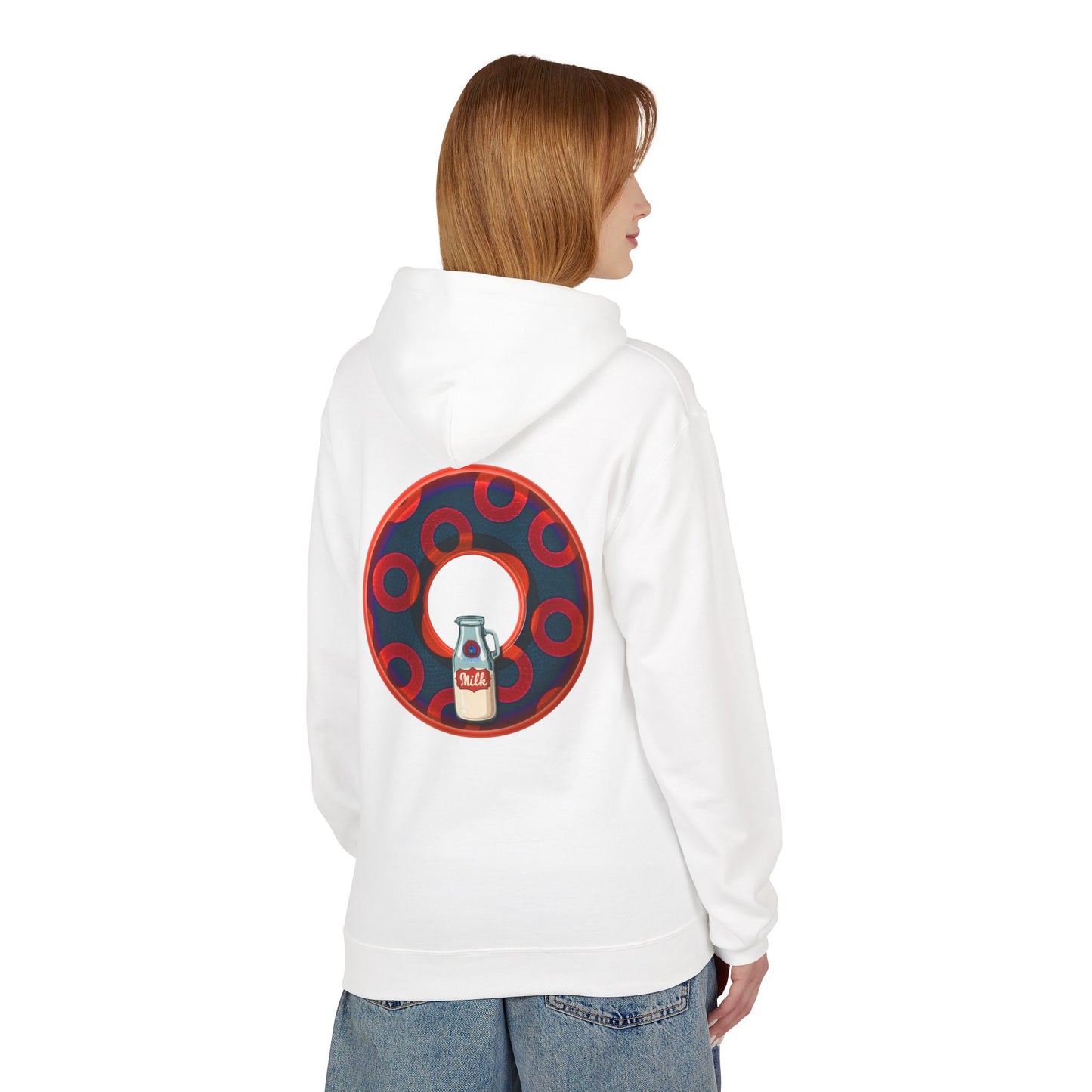 Fleece Harry Hoodies [Midweight Soft-style] - "Wooked Cream Dairy - YEMSG Donut" - navy blue/red rustic paradox donut - variant 3