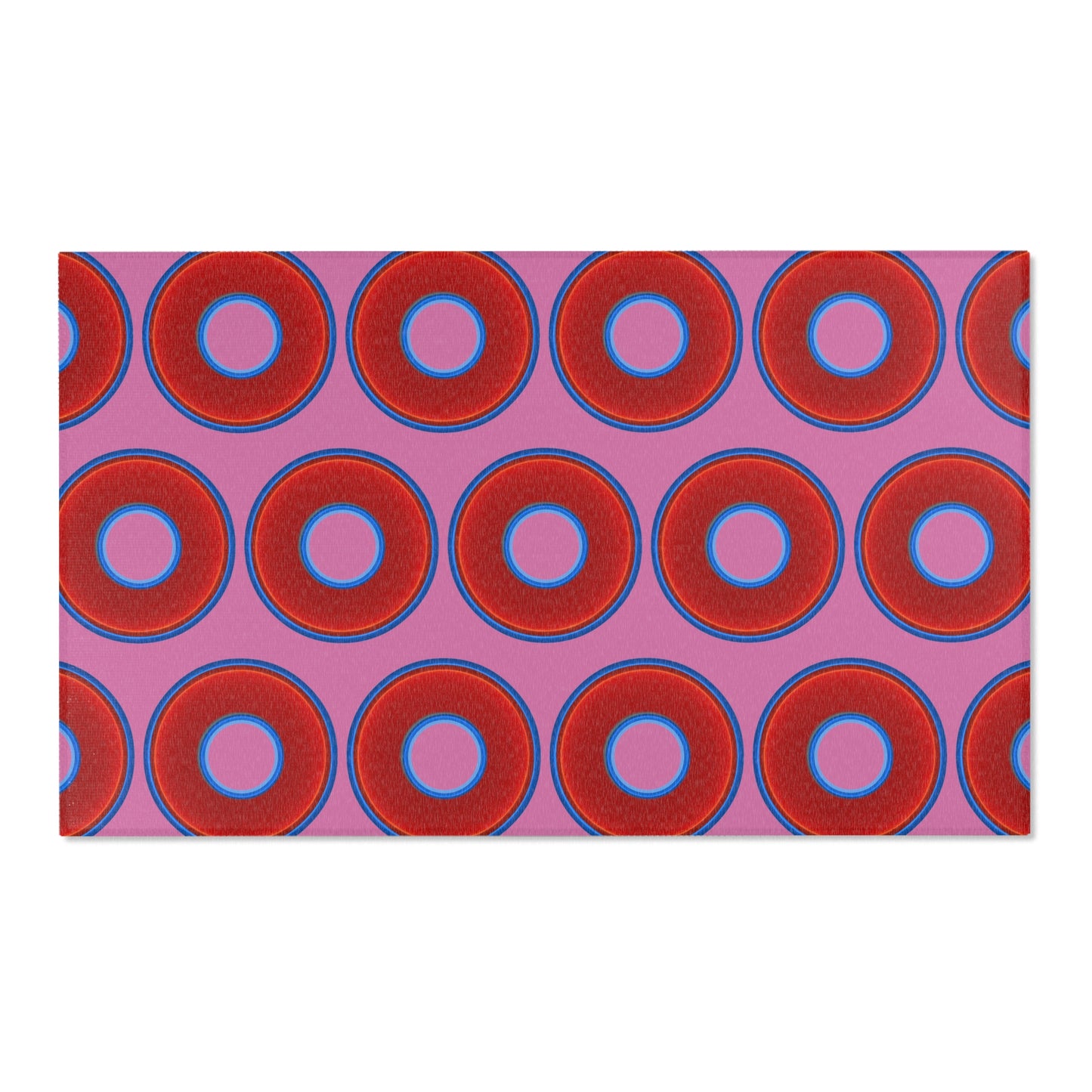 Lumpy Donut Print Rug - choice of 3 sizes - vivid red donut print w/pink background