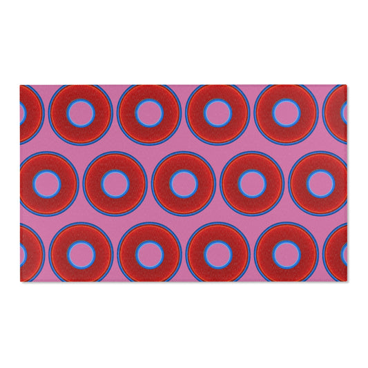 Lumpy Donut Print Rug - choice of 3 sizes - vivid red donut print w/pink background
