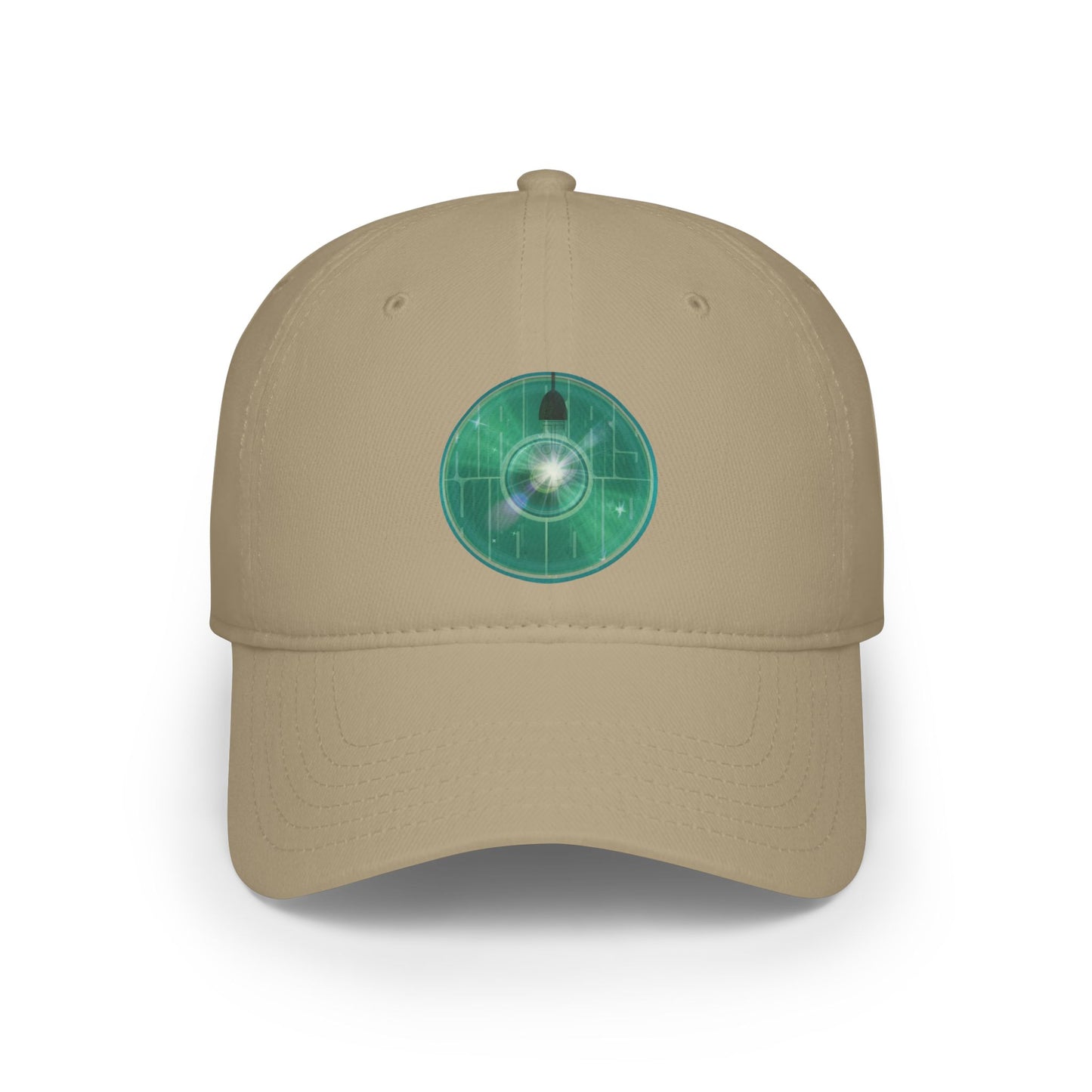 Lumpy Donut Baseball Cap - "Harry Hoodlum Donut Cap" - variant 3 - vivid green blue donut w/light & words