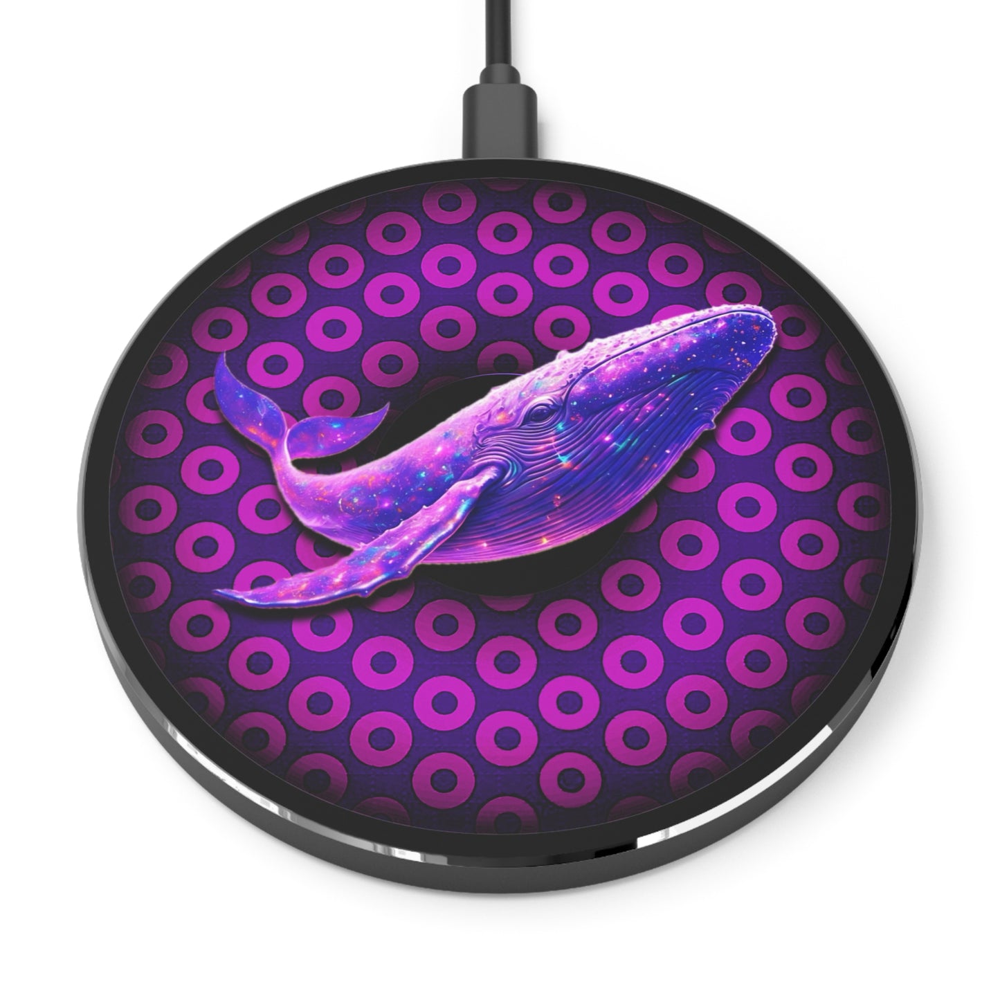 The Flow - Wireless Lumpy Donut Chargers - "Whale of a Good Wireless Charger" - purple/magenta paradoxical donut w/black background - variant 1