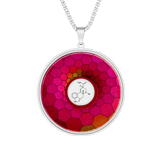 Lump's Heady Donut Necklace - 1" x 1" Stainless Steel Pendant - "Dr Albert Hofmann's Donut" - magenta hexadonut - variant 1