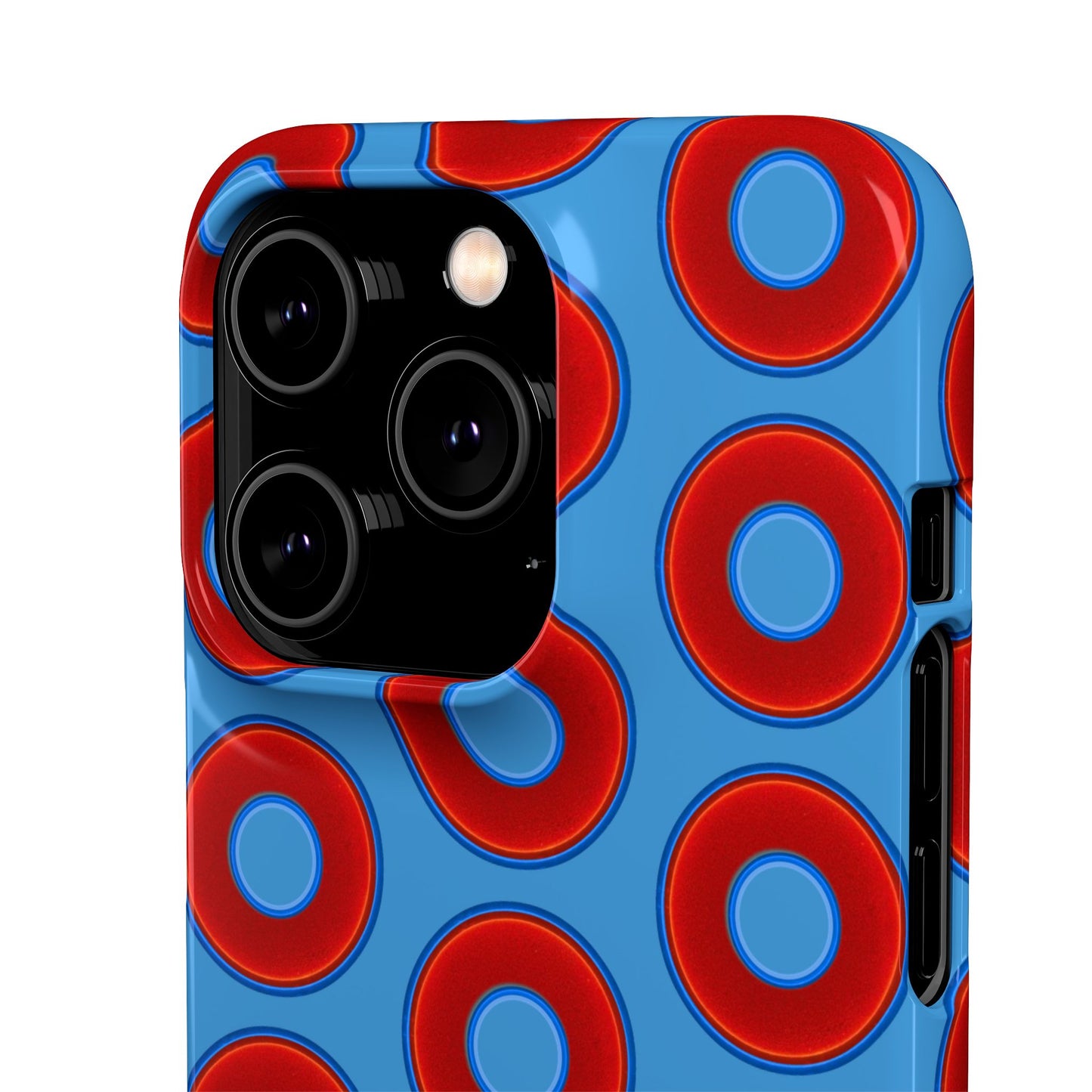 Lumpy Donut Snap Case - red vivid donut print w/light steel blue background