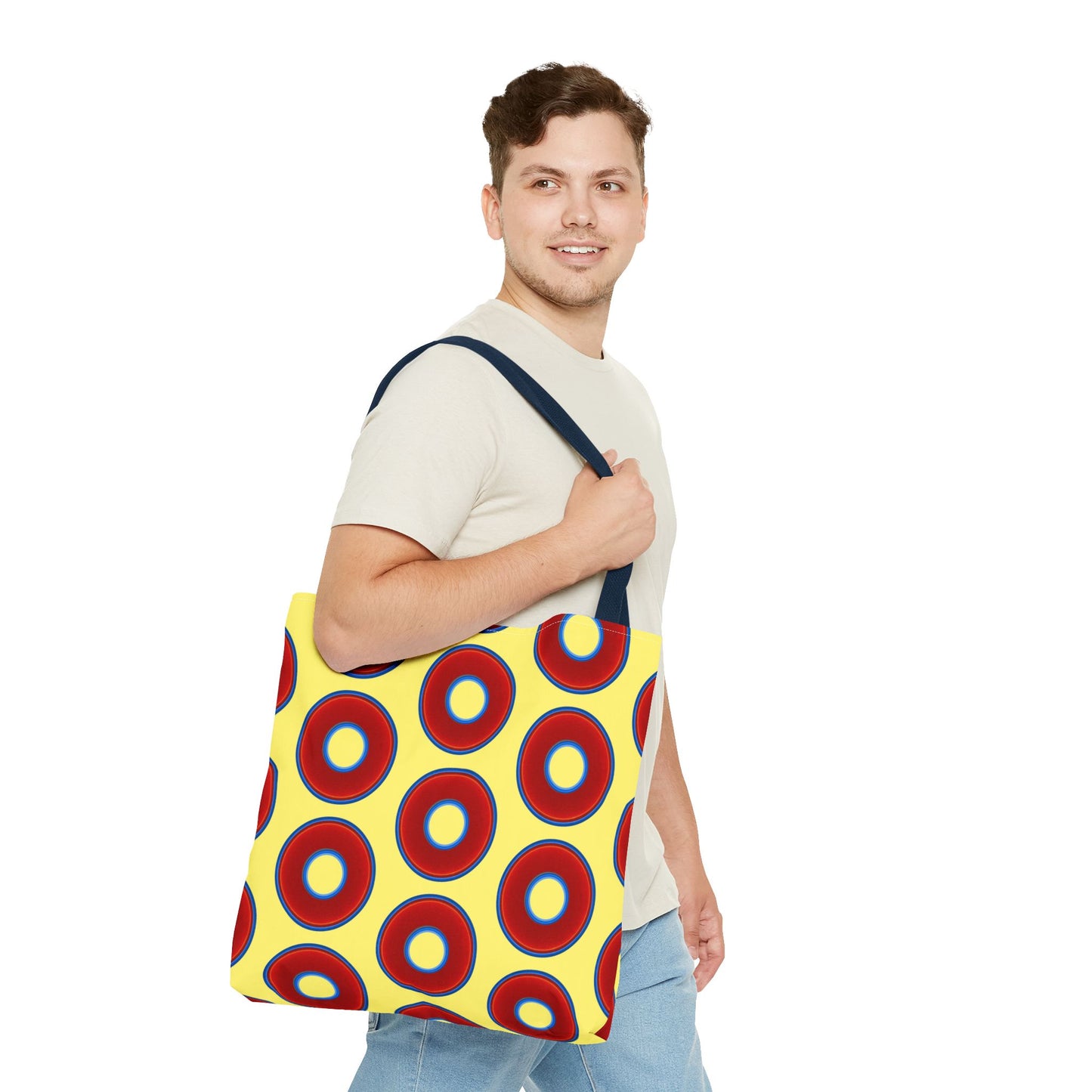 Lumpy Beach/Tote Bag - red vivid donuts w/yellow background