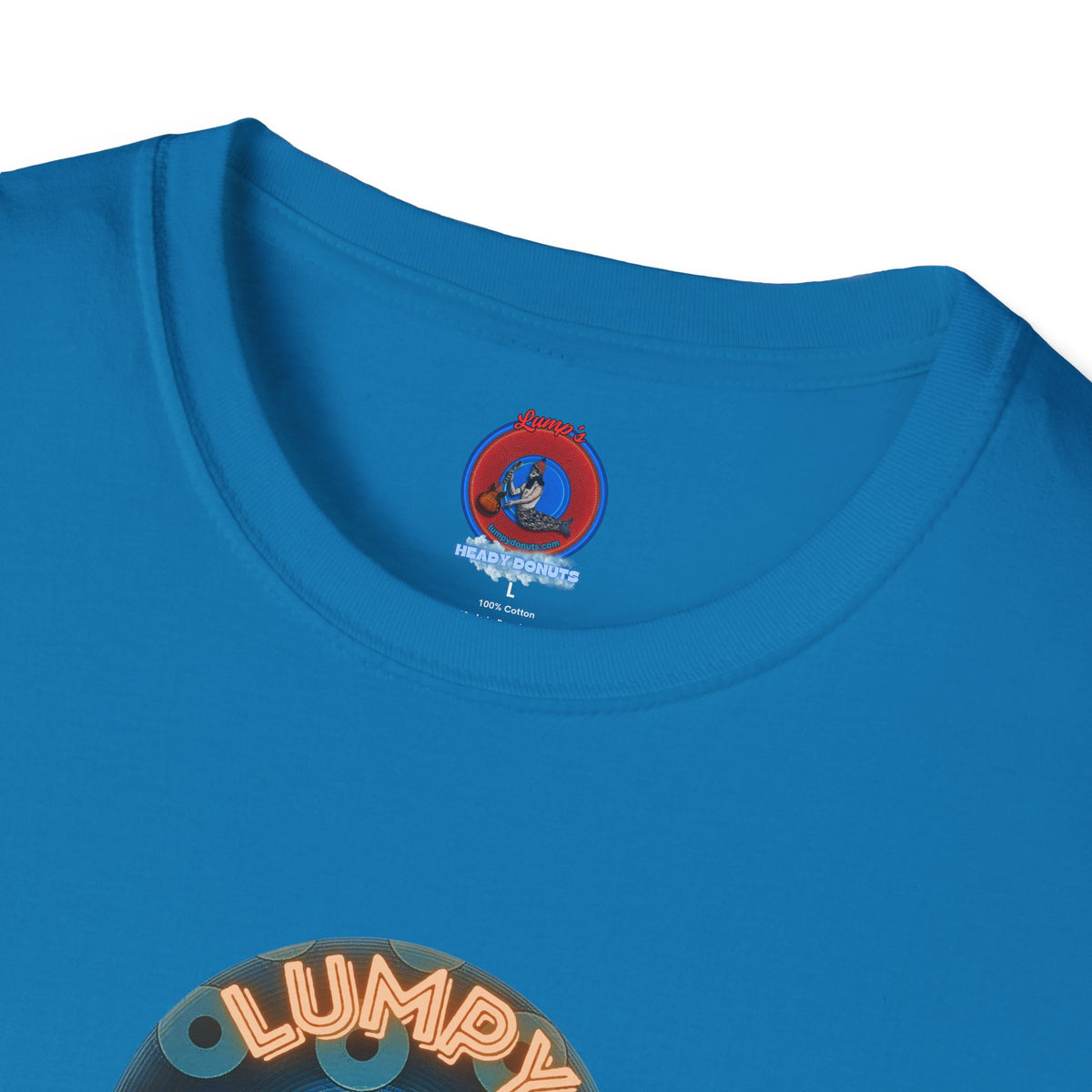 Coffee Traders Tee - Unisex Soft-Style - "Tasty Coffee" - paradoxical donut/cubed blue donut - variant 2 - logo front/It's Ice Cube's back