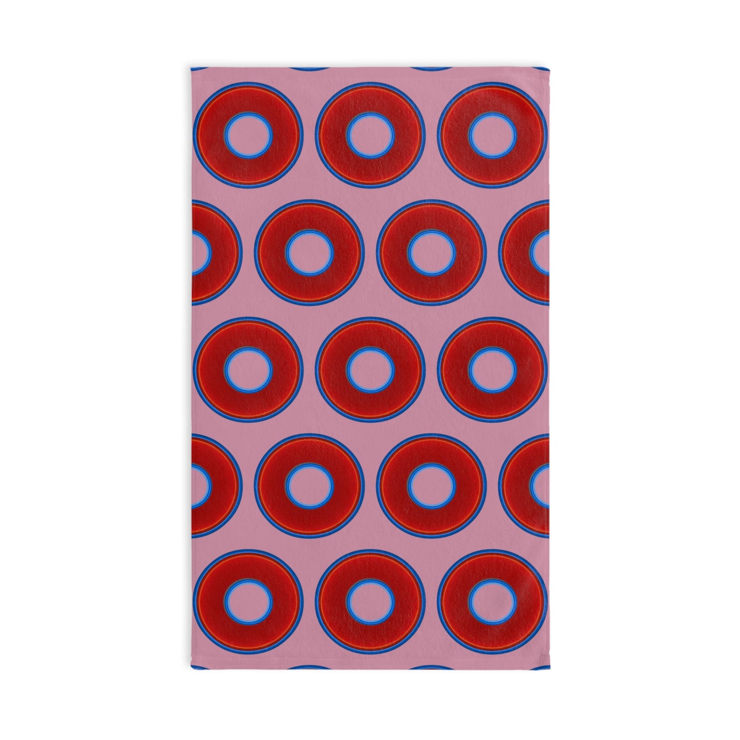 Lumpy Kitchen/Hand Towels - vivid red donuts w/pale magenta background