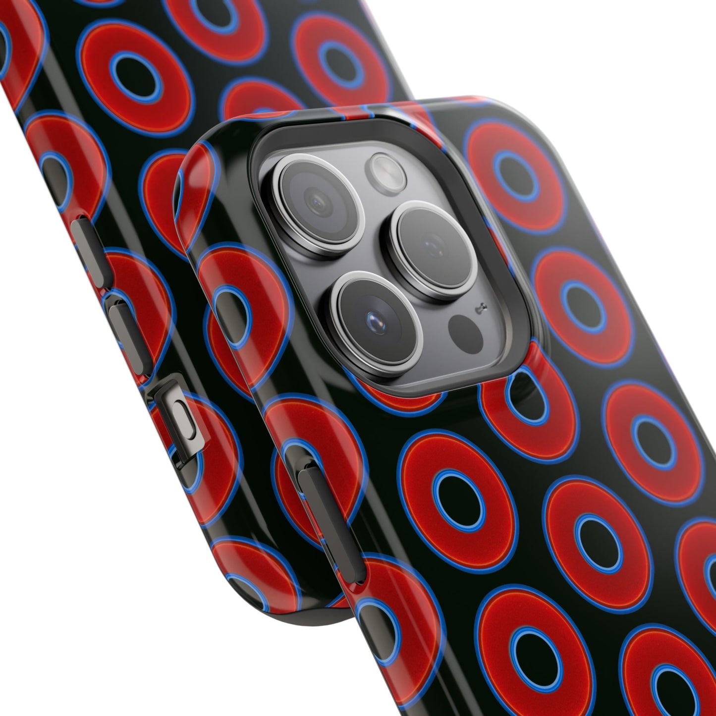 Impact-Resistant Lumpy Donut Case - red vivid donut print w/midnight moss background