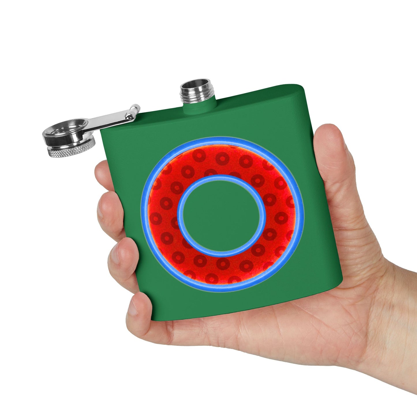 Lump's Donut Flask 6 oz -  Red/Blue Widemouthed Paradox Donut - [*w/your choice of 7 backgrounds]