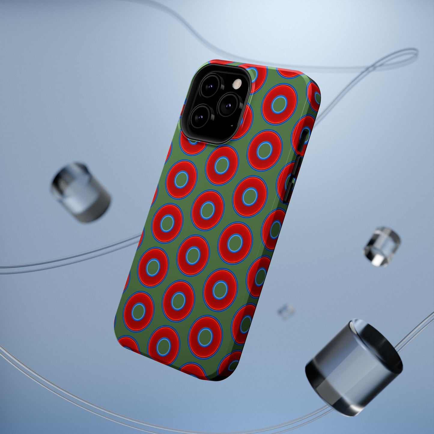Impact-Resistant Lumpy Donut Case - red vivid donut print w/dark green background