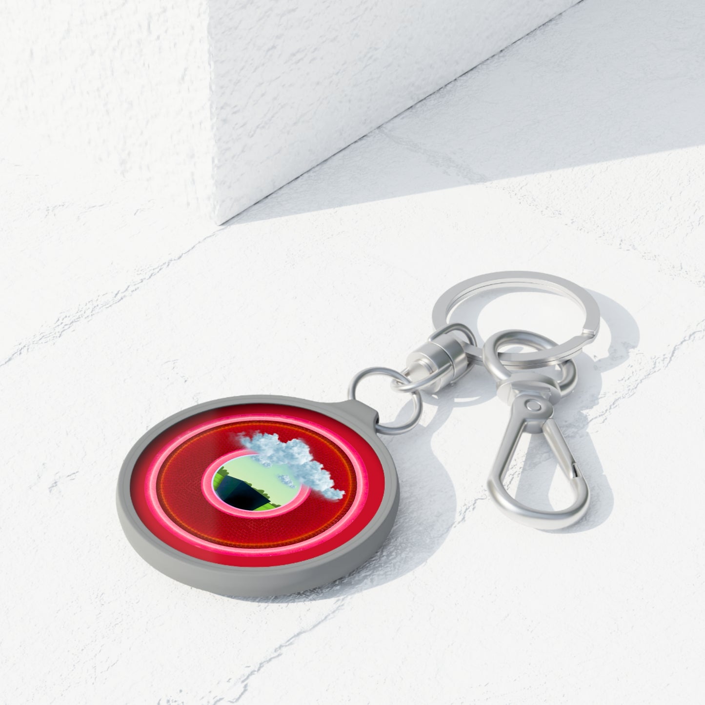Lumpy Donut Keychain - "Got Rhombus? " - series 1.0 - variant 2 - red/pink donut