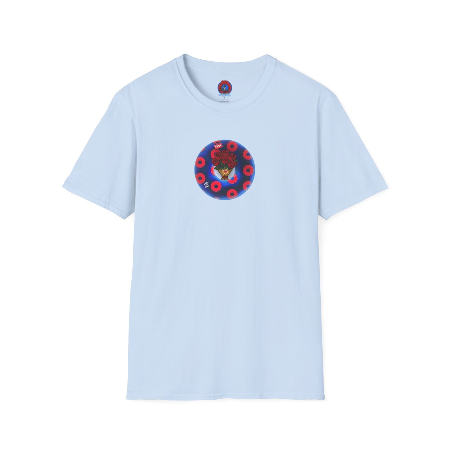 Classic Donut Tee - Unisex Soft-Style - "Donuts of Phreedom" - red/blue paradoxical blimpy donut