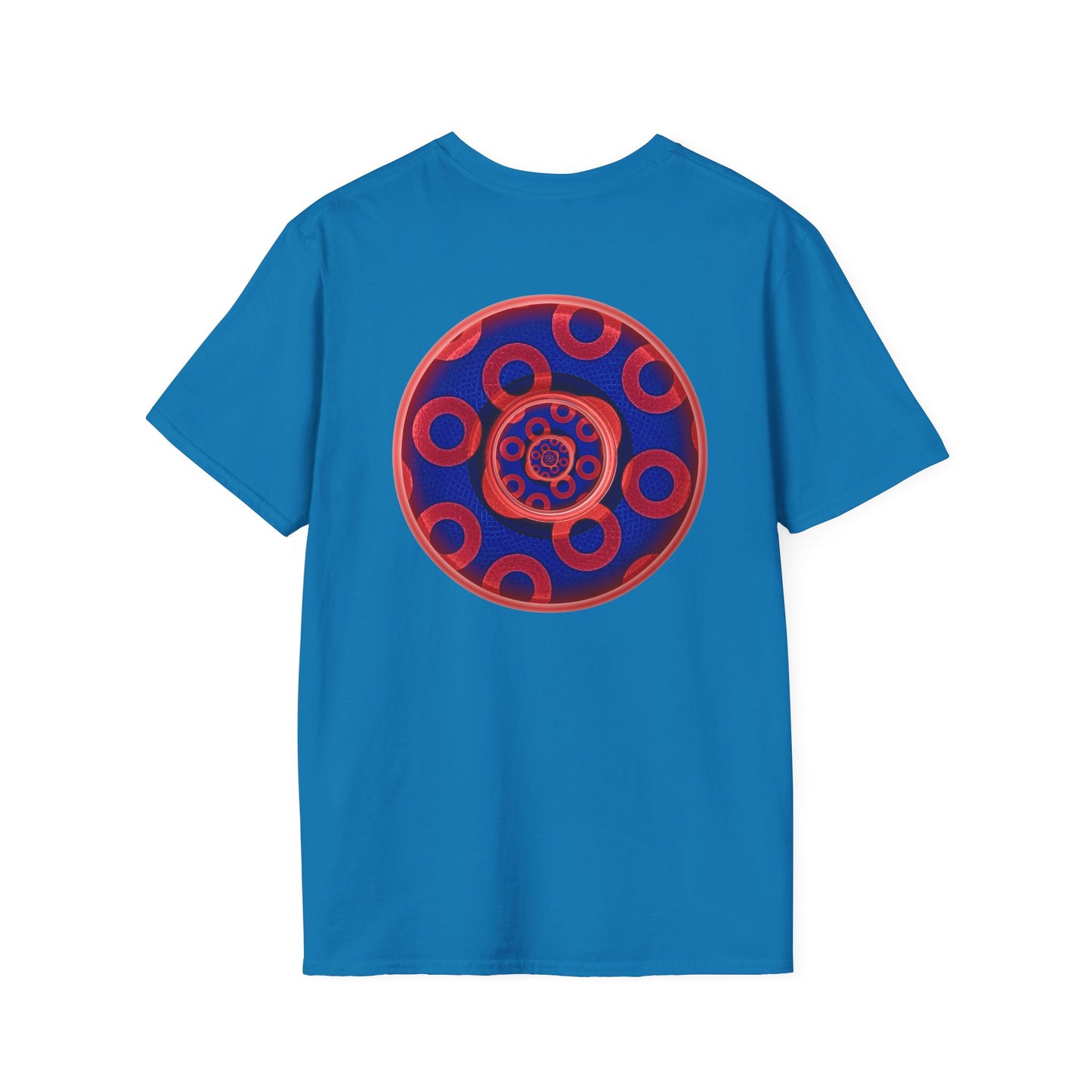 Classic Donut Tee - Unisex Soft-Style - "Kaleidoscope Abyss of Donut" - paradoxical print - variant 2 - series 1.0 - donut vortex - red/blue