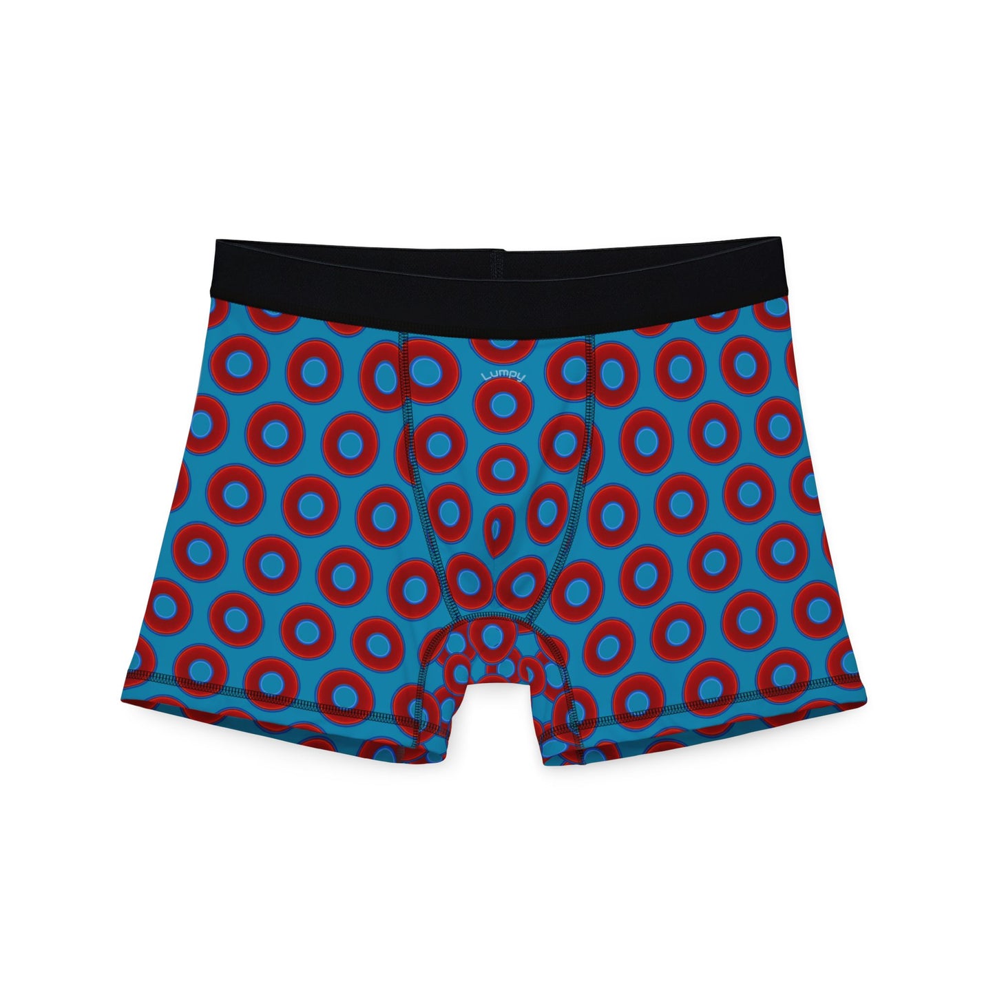 Men's Donut Boxers - red vivid donuts w/aquamarine blue background