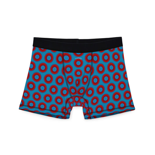 Men's Donut Boxers - red vivid donuts w/aquamarine blue background