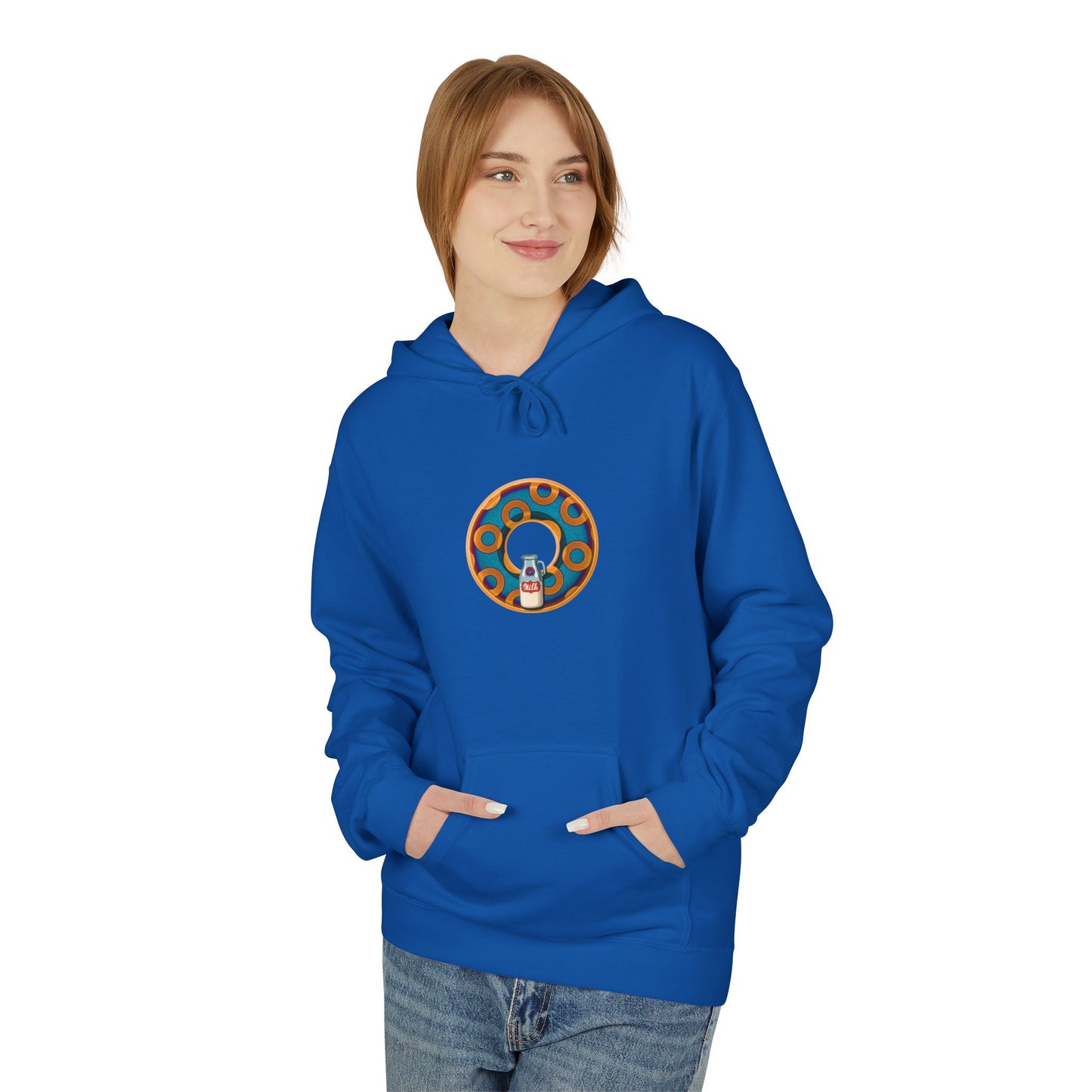 Fleece Harry Hoodies [Midweight Soft-style] - "Wooked Cream Dairy - YEMSG Donut" - blue/orange rustic paradox donut - variant 4
