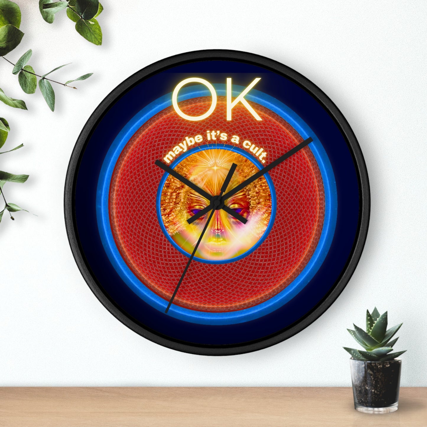 Lumpy Wall Clock - "Conjurers of Awesome" - variant 3 - rustic red/blue donut w/dark navy background