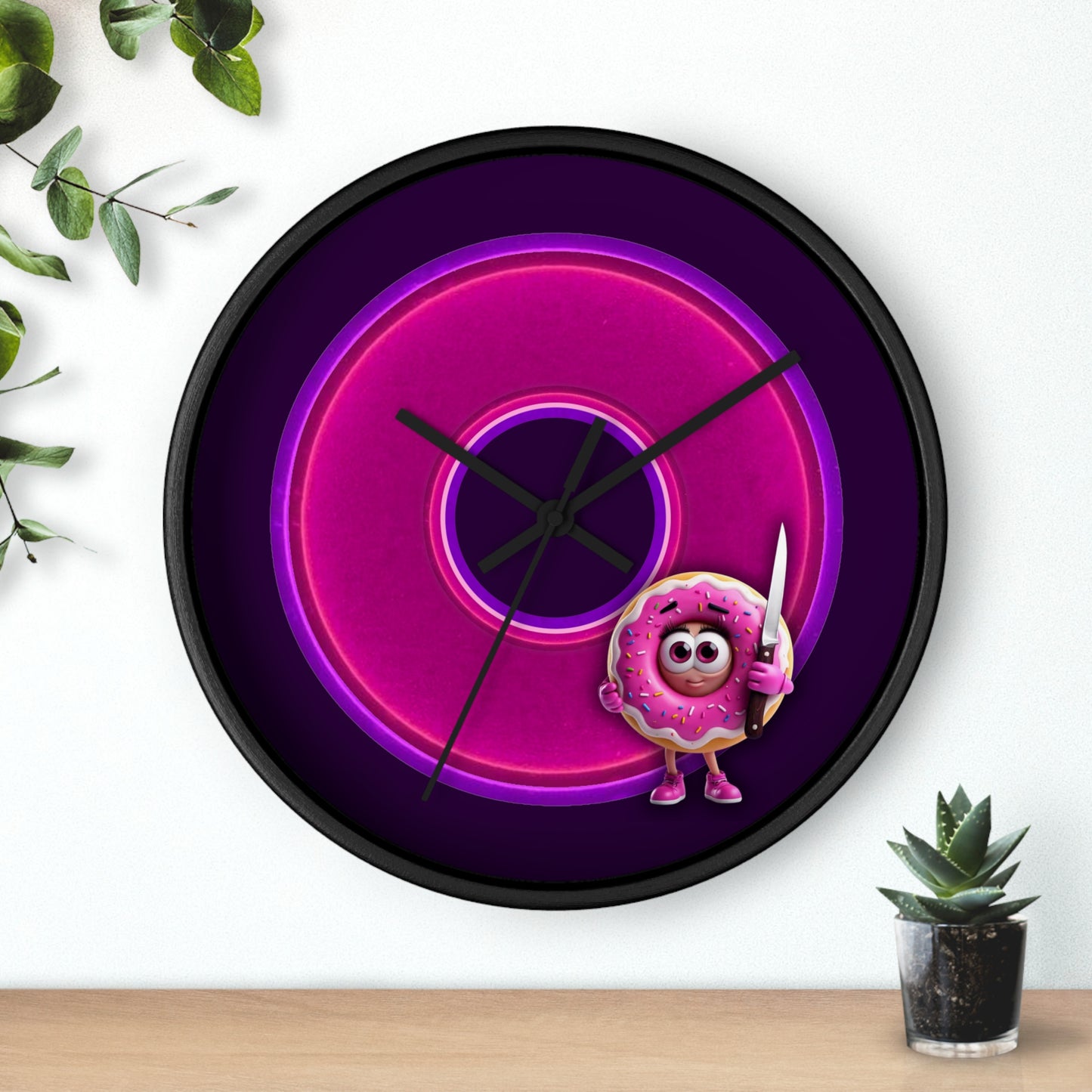 Lumpy Wall Clock - "My Phriend the Donut" - variant 3 - vivid magenta donut w/midnight purple background