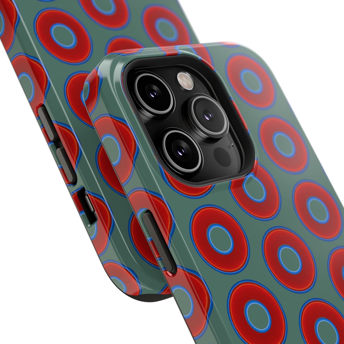 Impact-Resistant Lumpy Donut Case - red vivid donut print w/Fenway green background