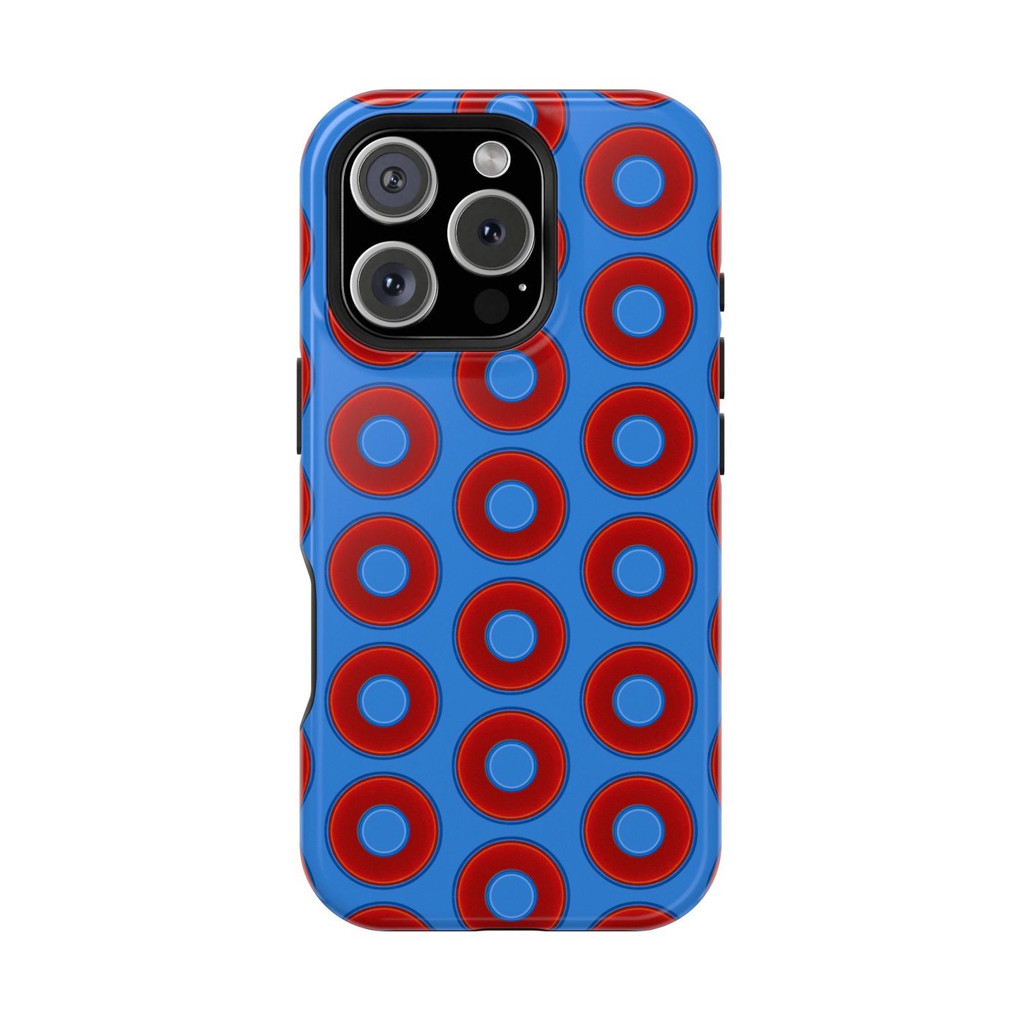 Impact-Resistant Lumpy Donut Case - red vivid donut print w/light royal blue background
