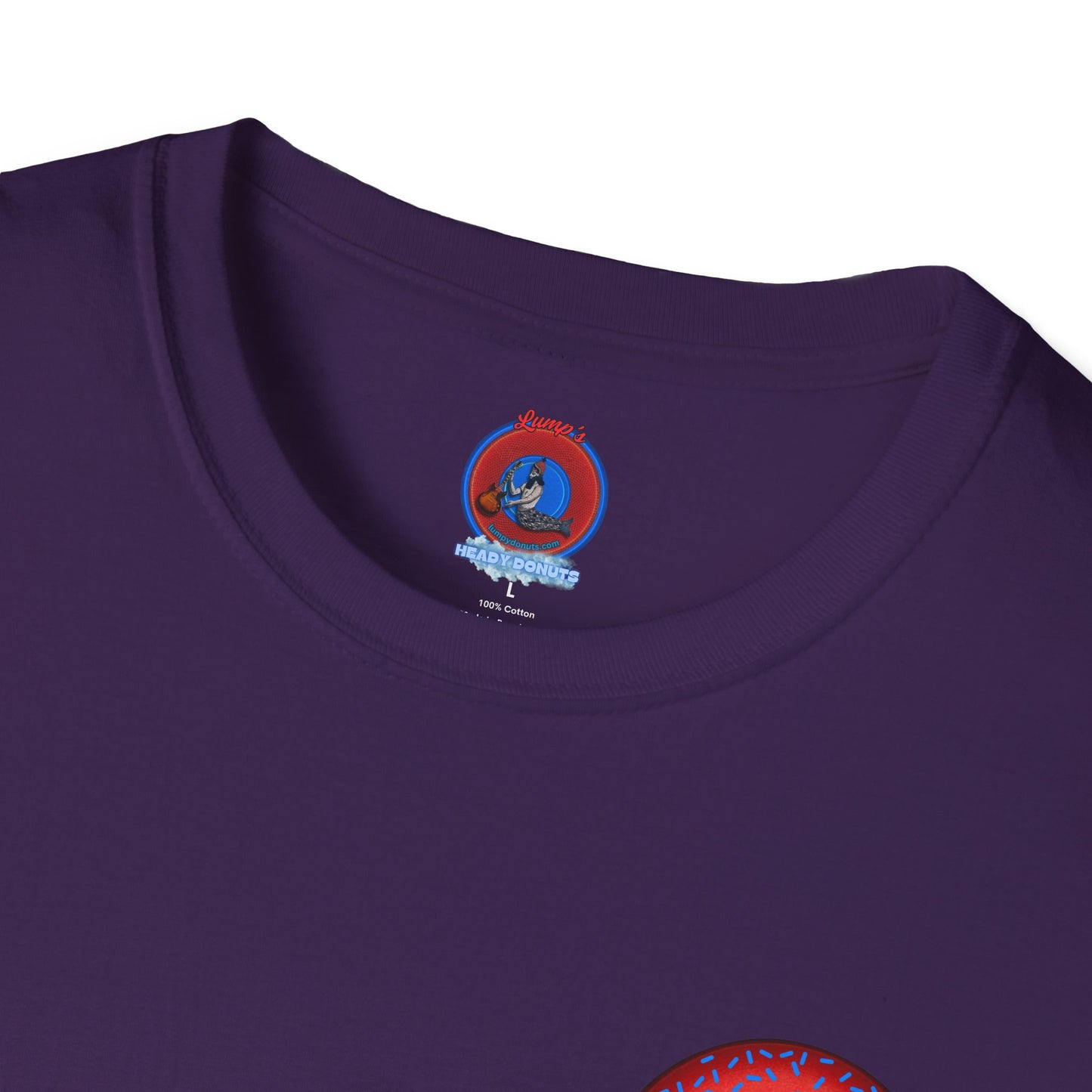 Classic Donut Tee - Unisex Soft-Style - "Plain Plump Donut w/" - plump red donut w/blue sprinkles