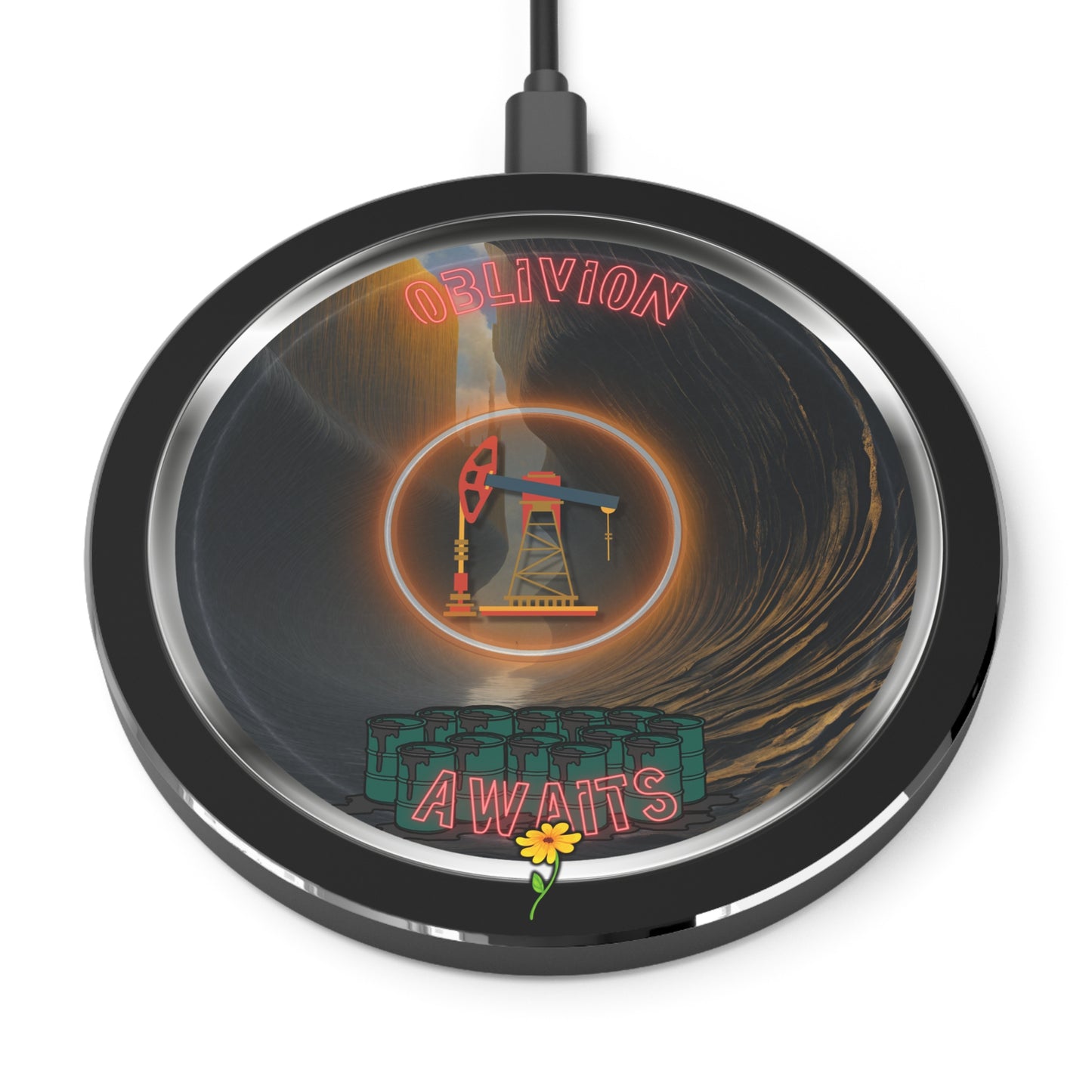 The Flow - Wireless Lumpy Donut Chargers - "The Wireless Charger Splashed in Oil" - silver pic donut w/black background - [*charitable donut]