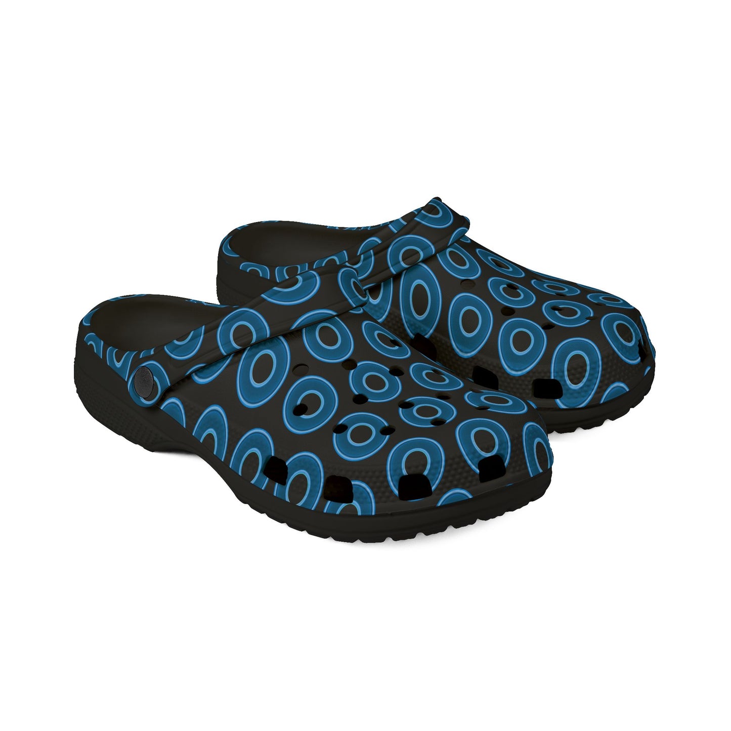 Spatchcocks - donut slip-on shoes - blue rustic donuts w/black background [unisex]