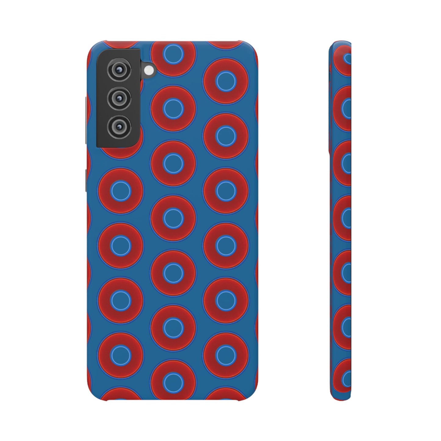 Lumpy Donut Snap Case - red vivid donut print w/wavy navy blue background