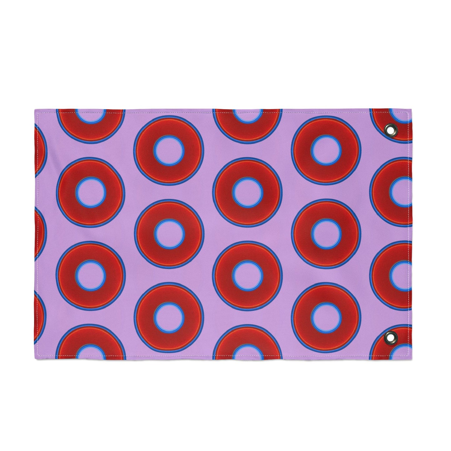 Lumpy Flagpole Sitters - Donut Flags [12" x 18"] - red vivid donut print w/wisteria purple background