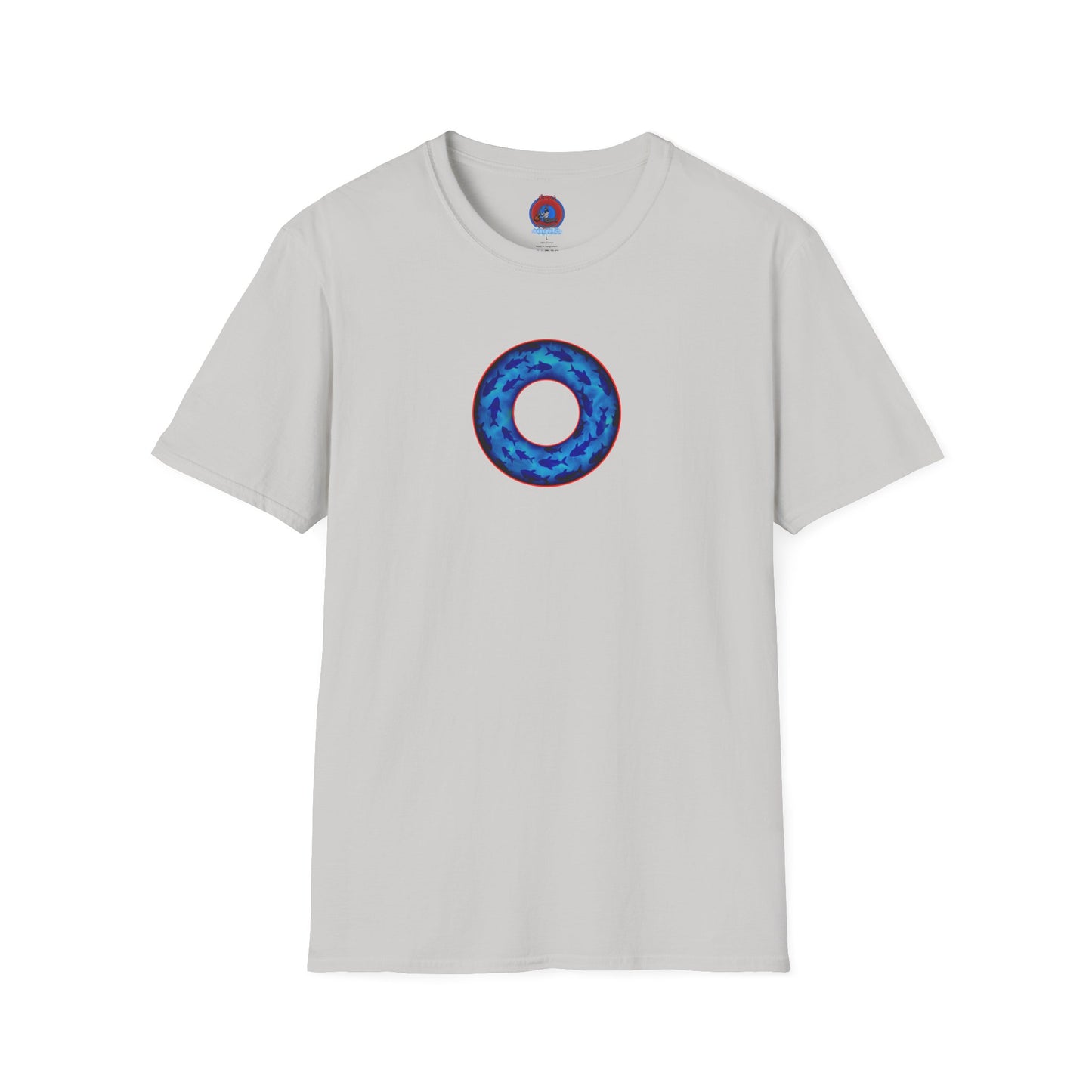Classic Donut Tee - Unisex Soft-Style - "Skoolie of Phishies" - vivid sea donut - w/darker blue water - variant 2