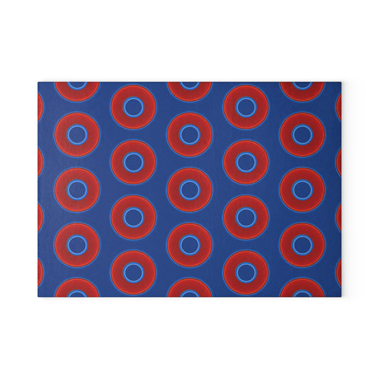 My Friend's Cutting Board - vivid red donuts w/dark blue background