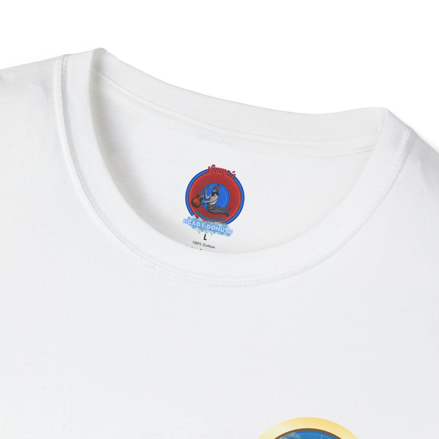 Classic Donut Tee - Unisex Soft-Style - "The Divided Donut" - variant 1 - blue/blue donut [*50% to The Divided Sky Foundation]