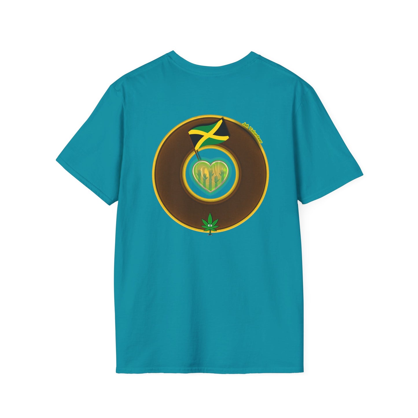Classic Donut Tee - Unisex Soft-Style - "Jah Volunteers Protect Jah Love... and donuts!" - vivid brown/gold donut