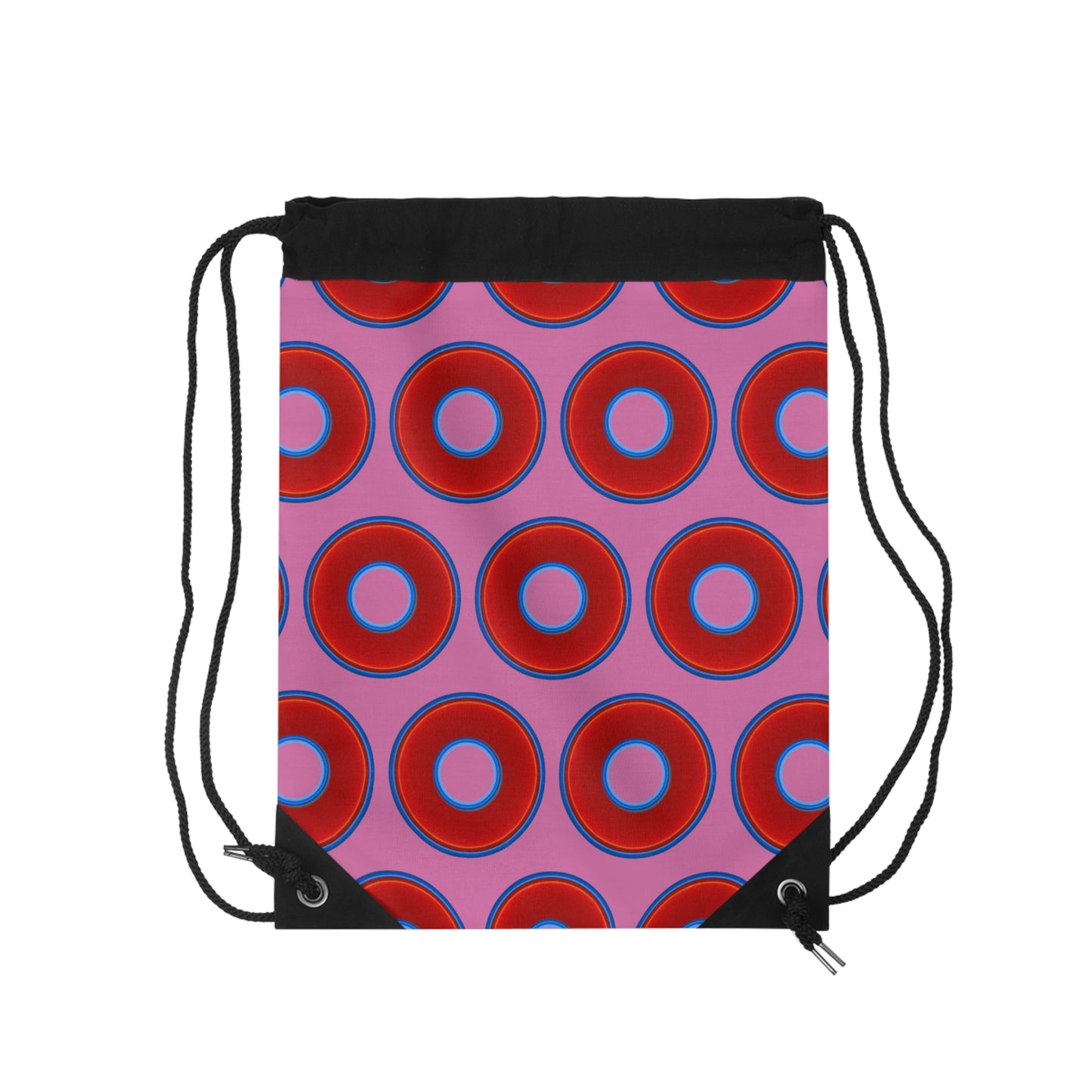 Lumpy Donut Drawstring Bag - red vivid donuts print w/light pink background