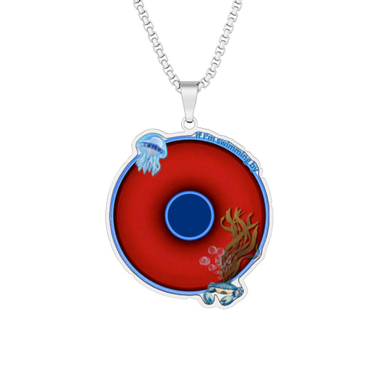 Lump's Heady Donut Necklace - 1" x 1" Stainless Steel Pendant - "The Swimmer's Donut Pendant" - red/blue plumpy donut