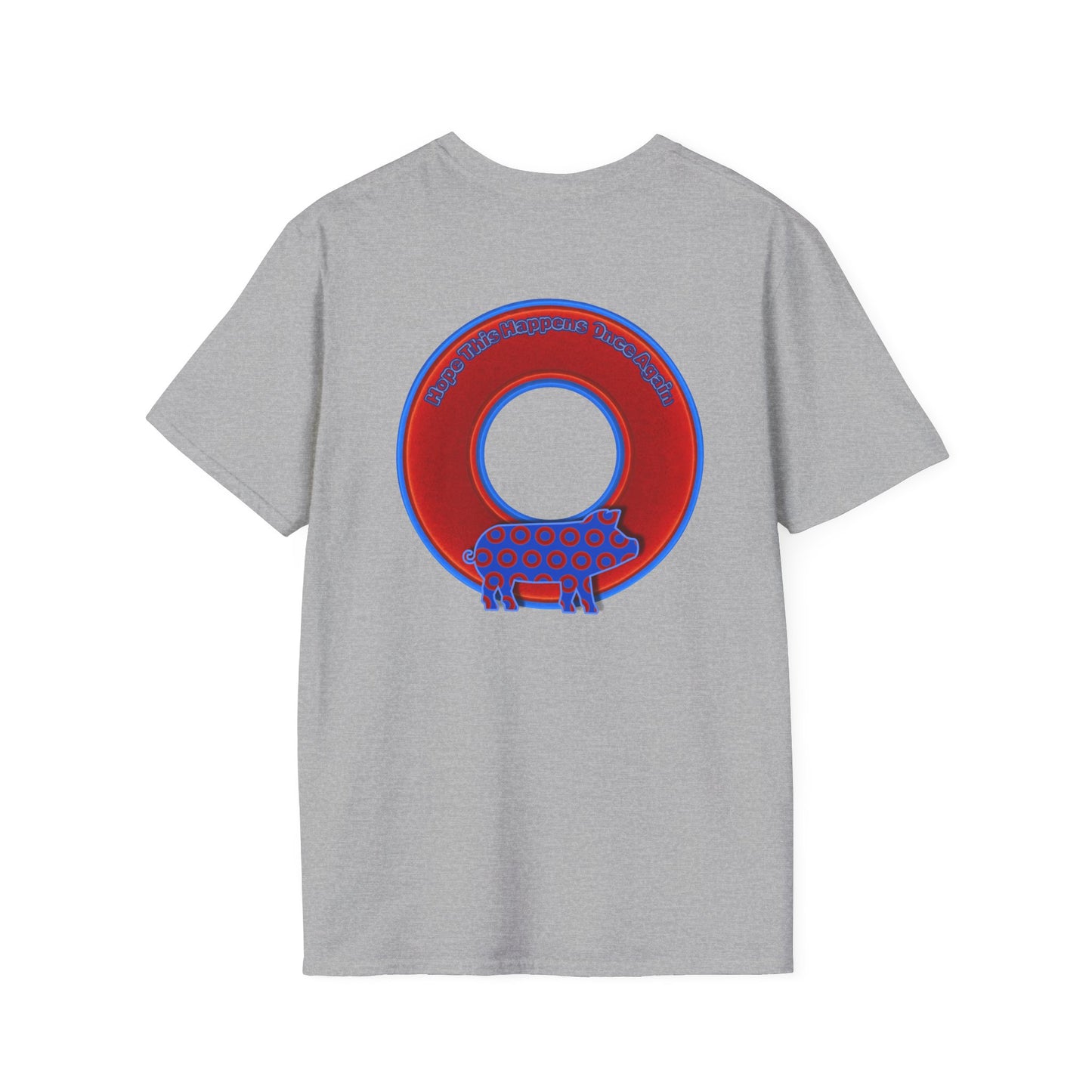 Classic Donut Tee - Unisex Soft-Style - "Guyute's Ugly Donut" - vivid red/blue donut - variant 2