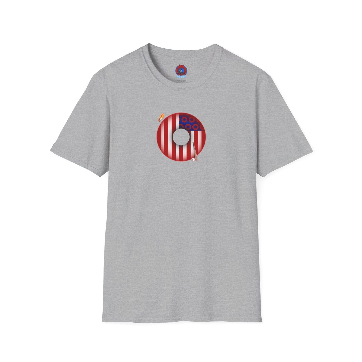 Classic Donut Tee - Unisex Soft-Style - "Uncle Sam's Donuts & Stripes" - vivid flag donut w/raw dogger