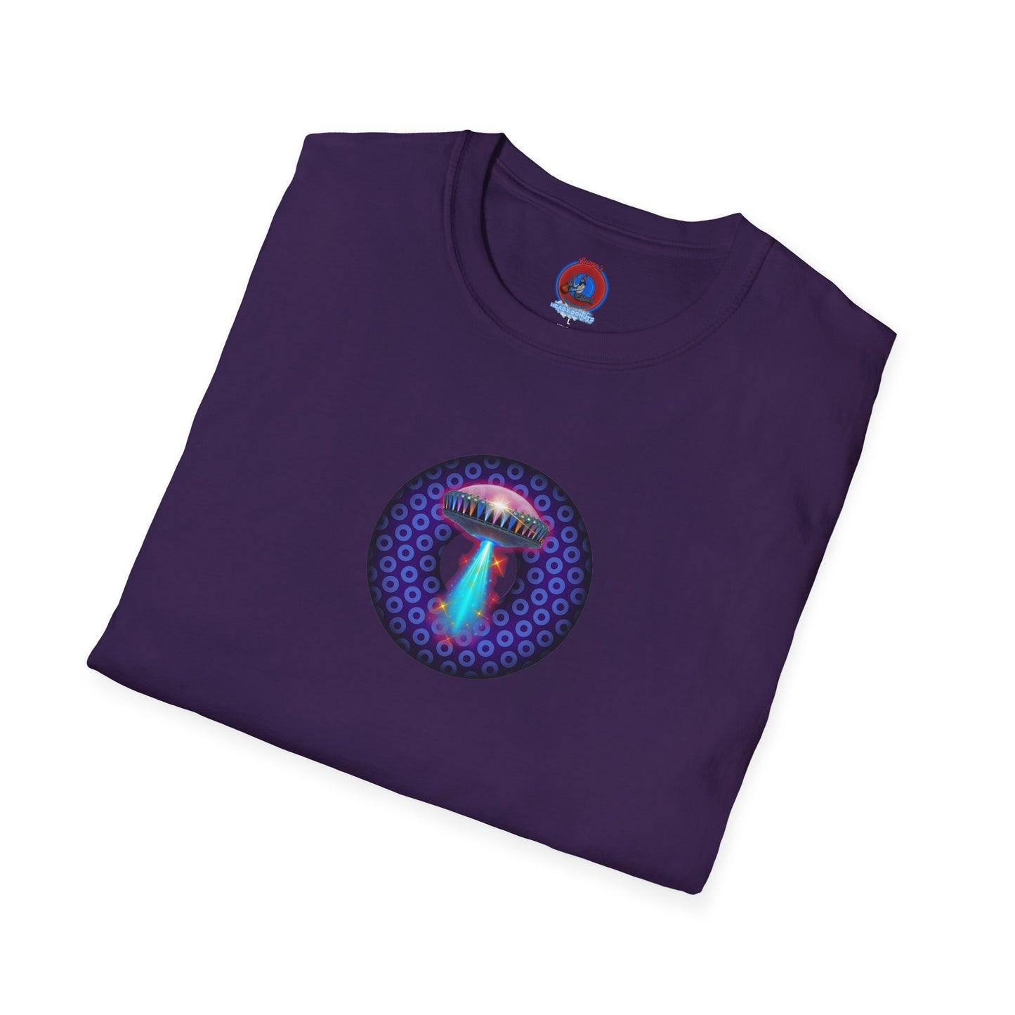 Classic Donut Tee - Unisex Soft-Style - "Donuts now Served on the Mothership" - series 1.0  - variant 5  - purple/violet paradoxical donut
