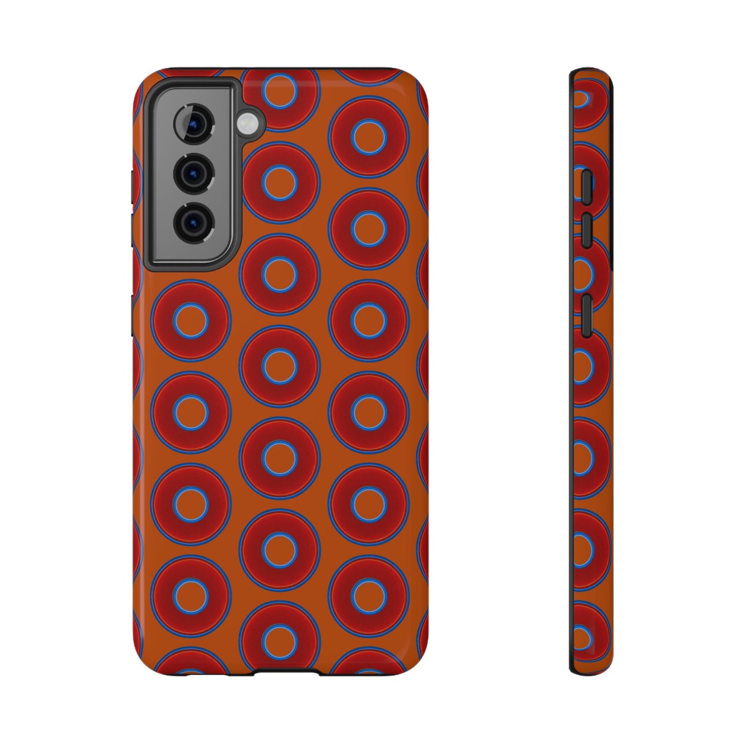 Impact-Resistant Lumpy Donut Case - red vivid donut print w/dark orange background