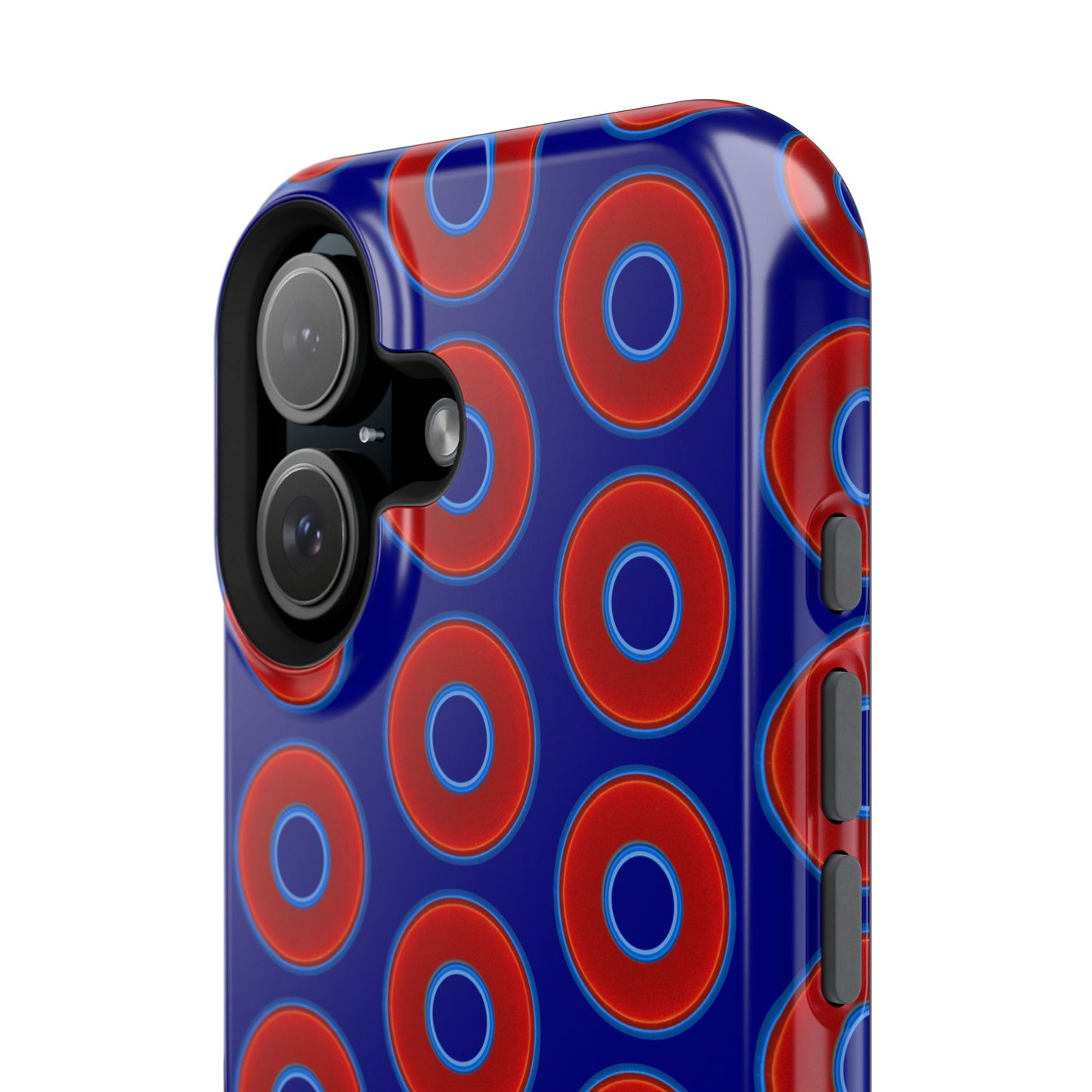 Impact-Resistant Lumpy Donut Case - red vivid donut print w/vivid navy background