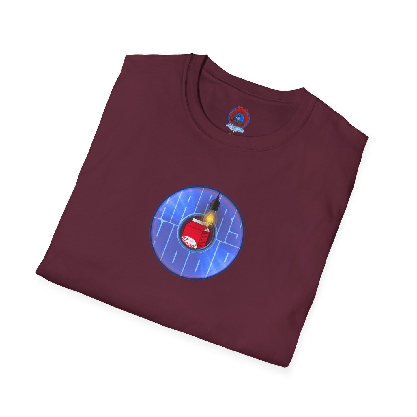 Classic Donut Tee - Unisex Soft-Style - "Harry Left His Donut Shirt" - series 1.0  - variant 4 - purple/blue donut - w/milk & light on
