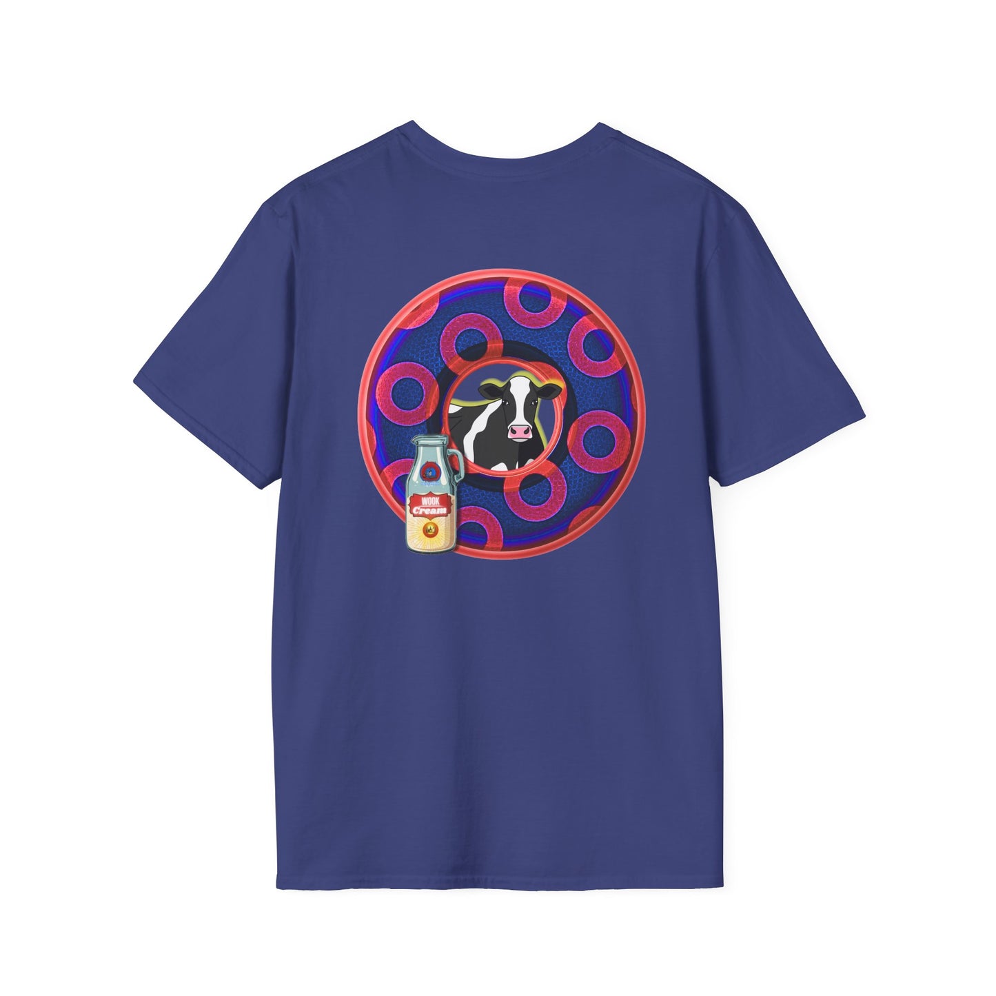 Classic Donut Tee - Unisex Soft-Style - "Beefy Wooked Cream - YEMSG Donut" - electric blue/red rustic paradox donut