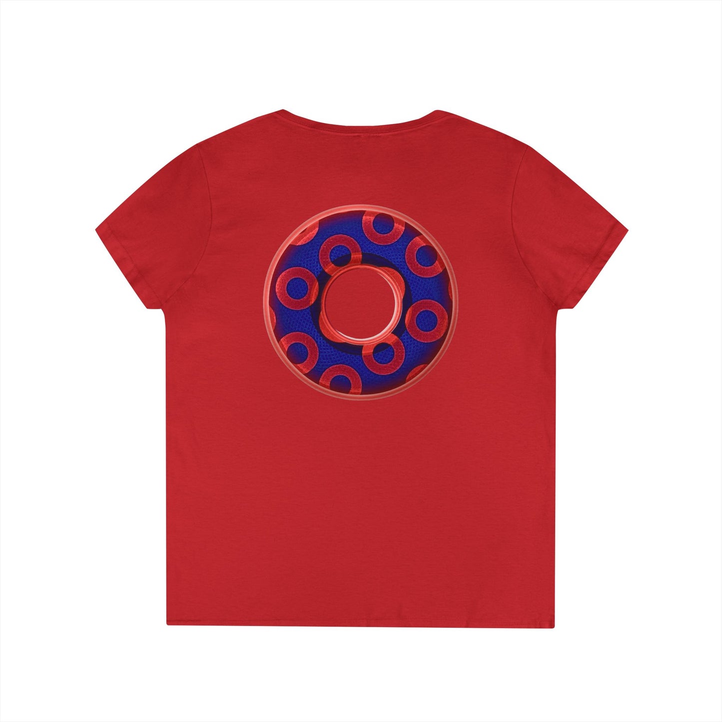Women's Donut V-Neck Tee - "Paradox Kaleidoscope Donuts" - rustic donut w/hole - variant 1
