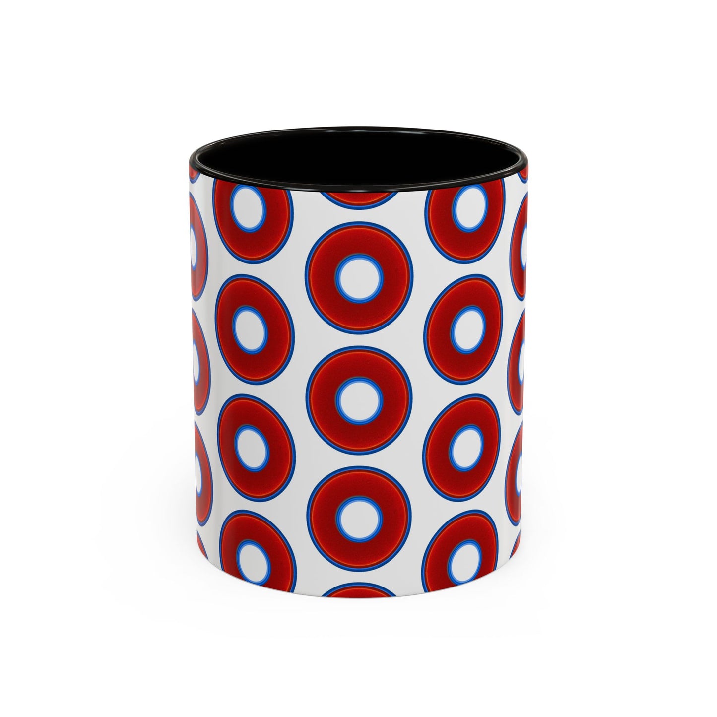 Lump's Grumpy Coffee Mug - vivid red donuts w/white background