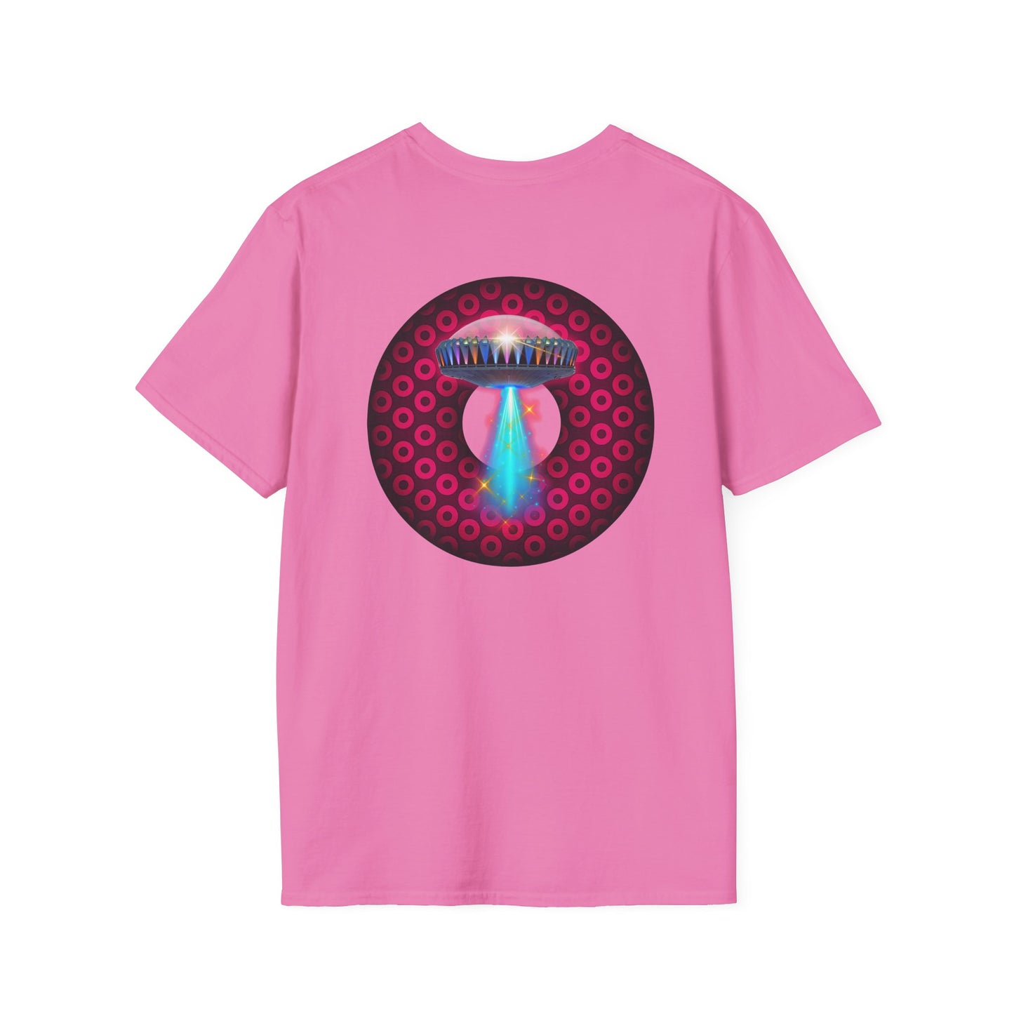 Classic Donut Tee - Unisex Soft-Style - "Donuts now Served on the Mothership" - series 1.0  - variant 2  - red/red paradoxical donut