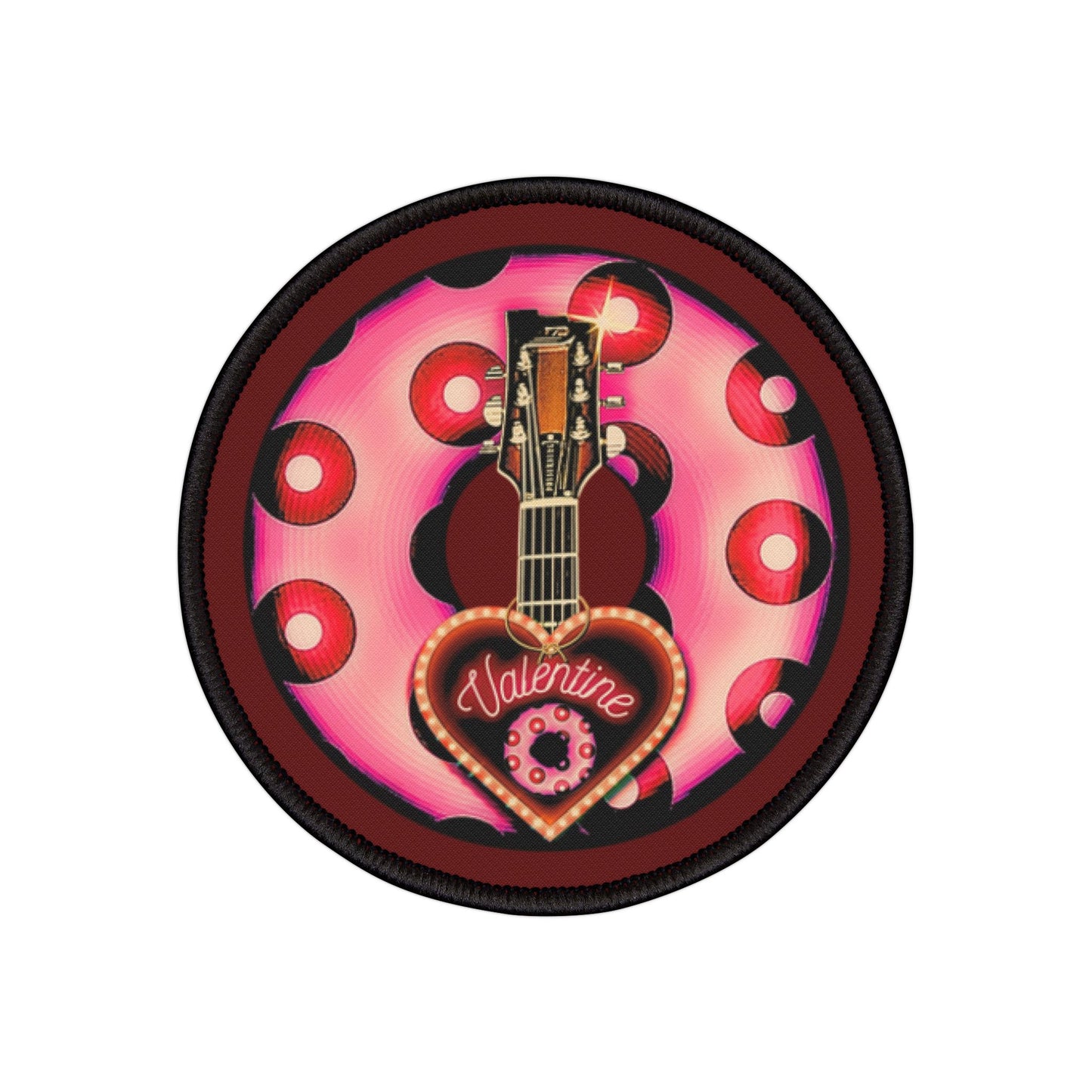 Iron-On Donut Patch - "Would You Be My Donut?" - hot pink/red blimpy paradoxical donut - variant 1