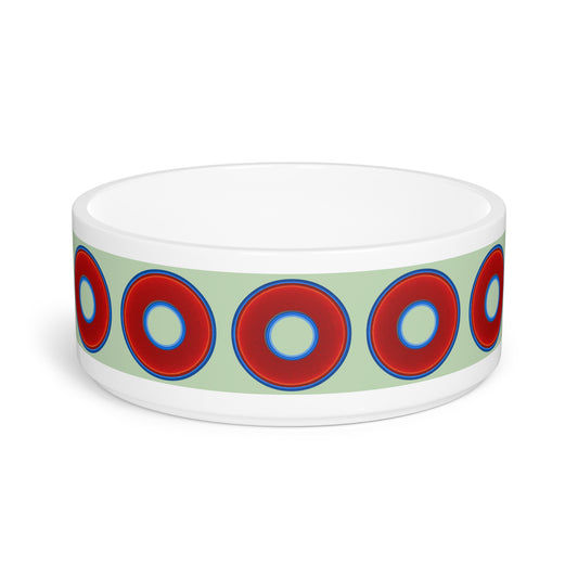 16 oz Lumpy Pet Bowl - vivid red donuts w/seafoam background